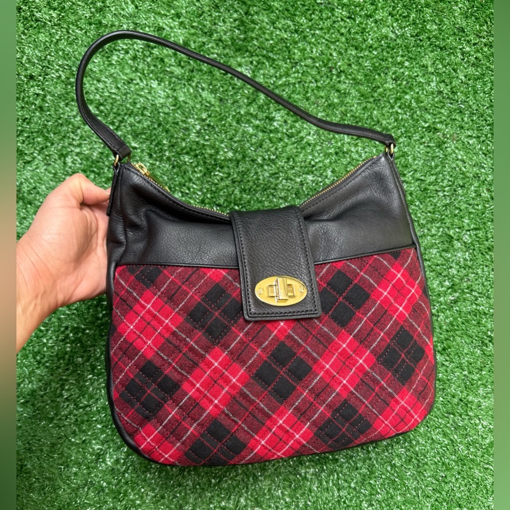 Talbots Quilted Greenwich Hobo Bag, Red Wool Plaid, NWOT